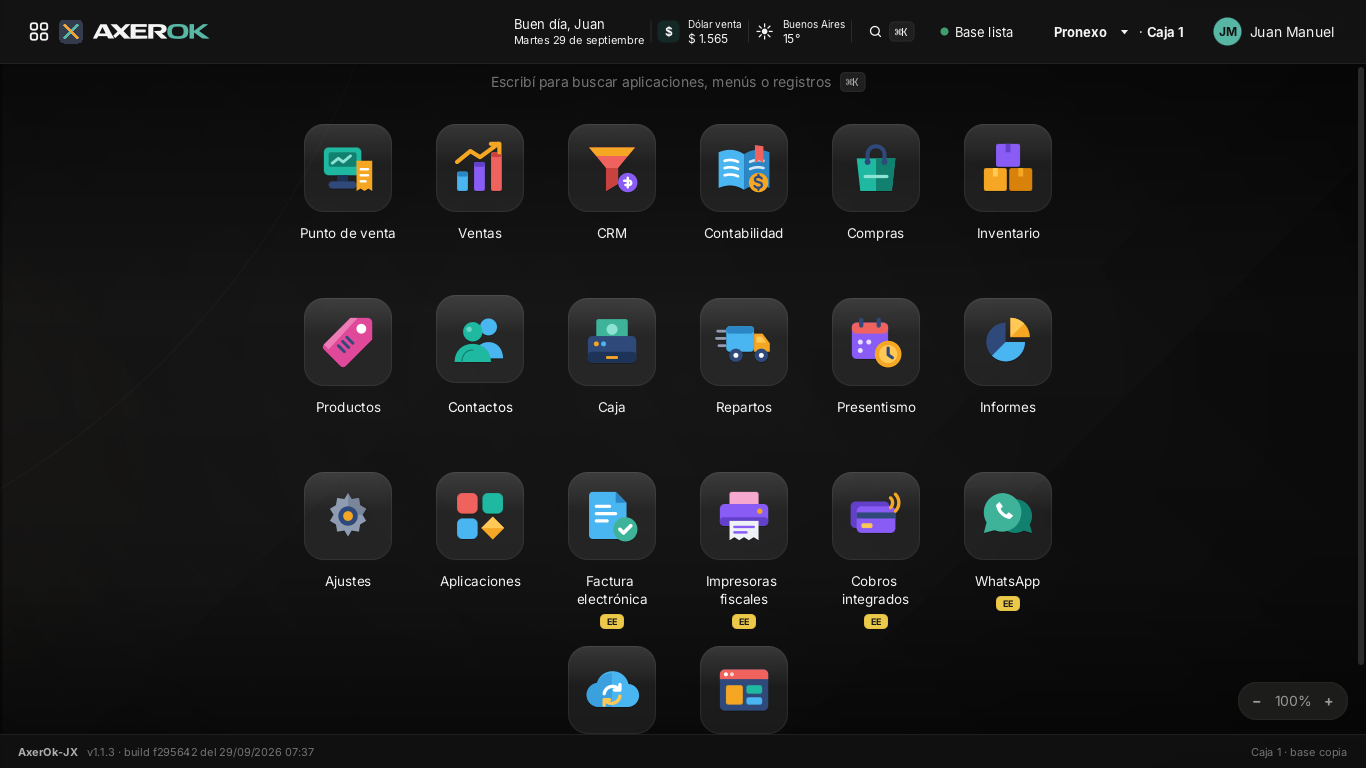 Pantalla de inicio con la grilla de aplicaciones