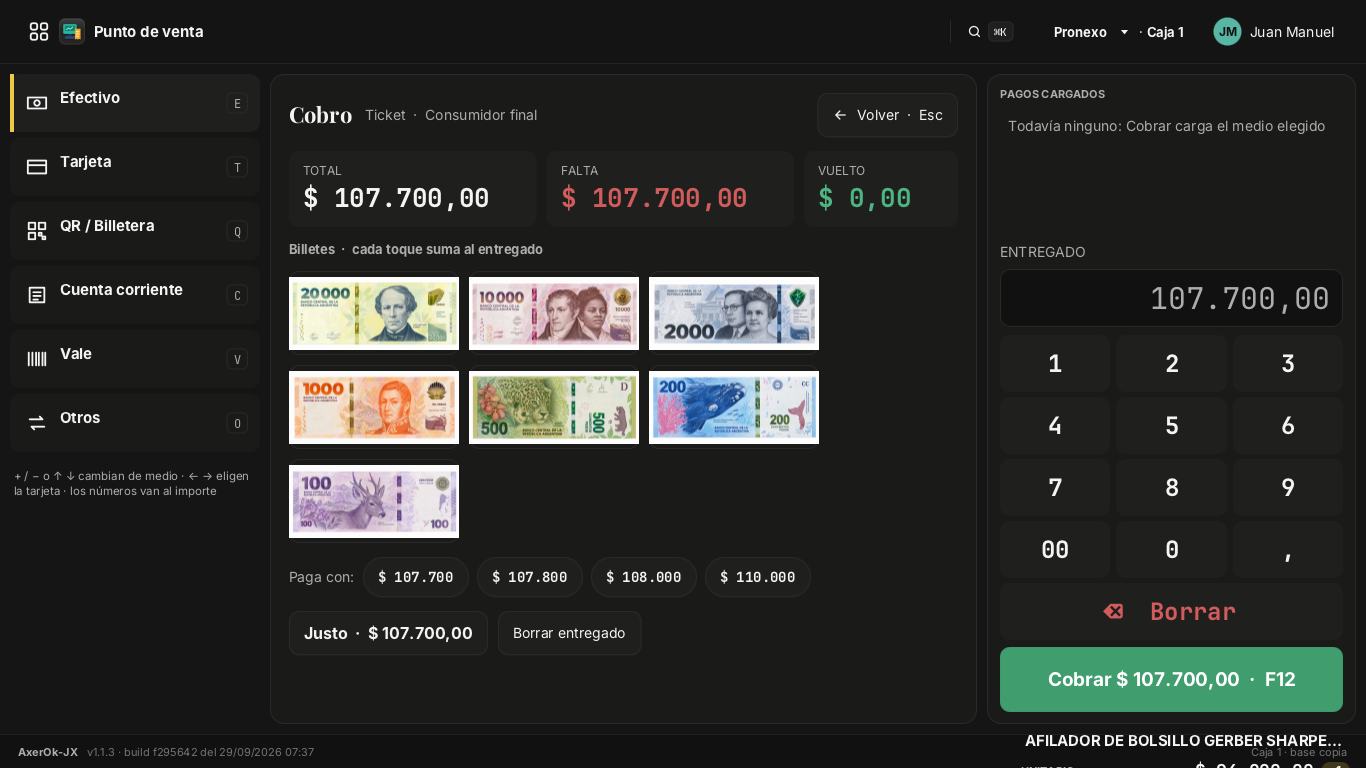 Cobro en efectivo con billetes