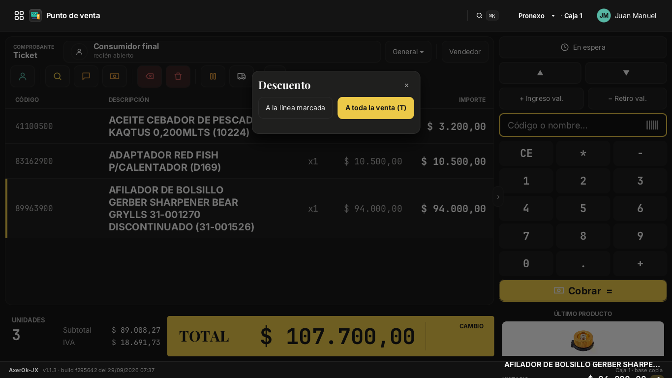 Descuento: a la línea marcada o a toda la venta