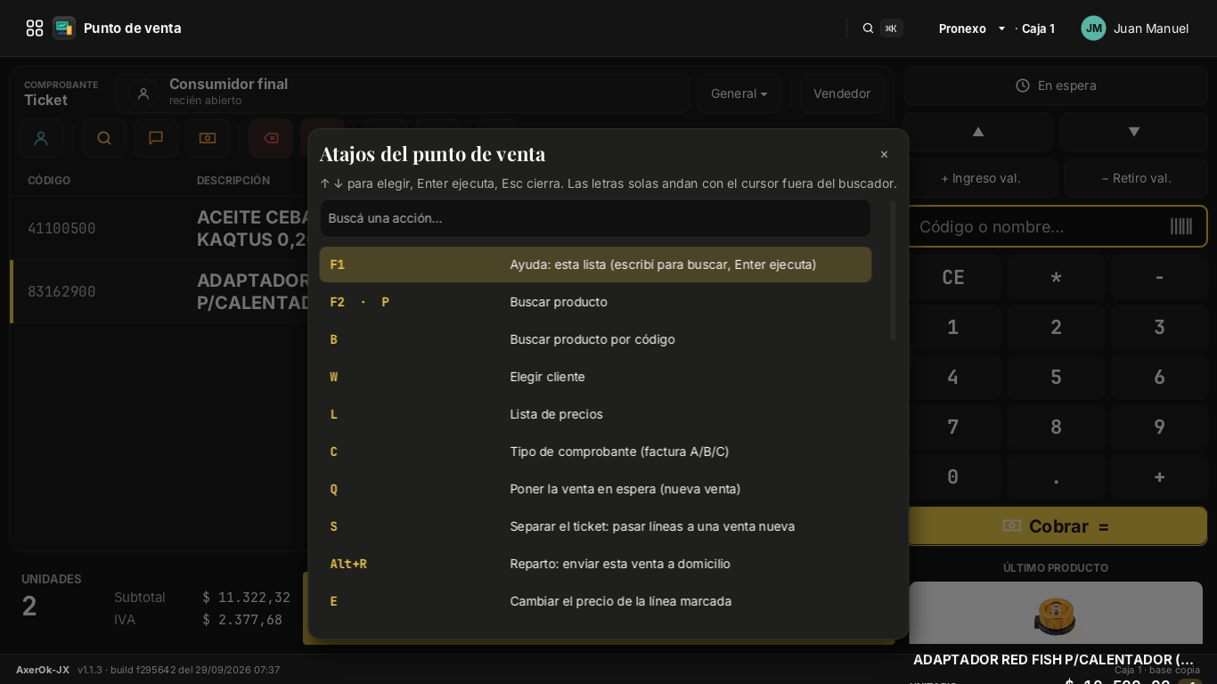 La ayuda F1 dentro del punto de venta