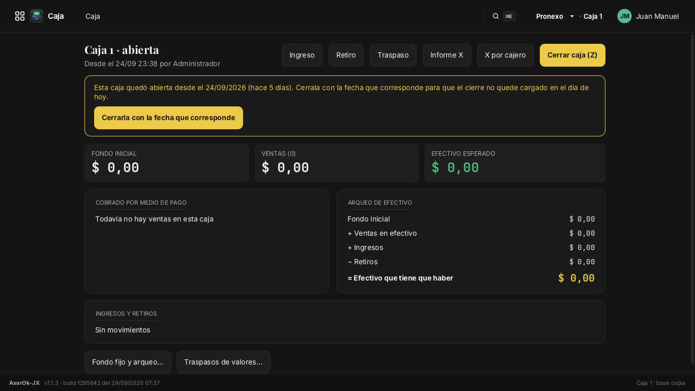 La caja abierta: fondo, ventas y arqueo