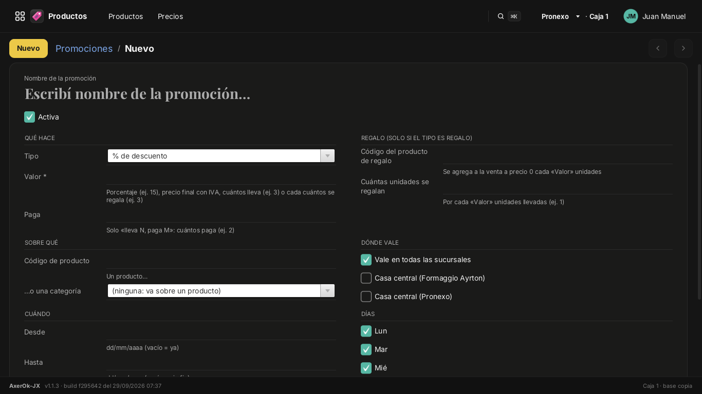 Ficha de una promoción